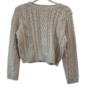 Chelsea28 Small Cable Knit Sweater Crew Neck Cream Boho Neutral Textured
